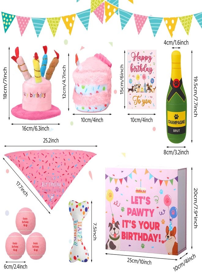 Vertintong 10 Pcs Dog Birthday Toy Set Dog Birthday Cake Bone Wine Bottle Hat Bib Ball Card Ribbon Plush Pet Gifts for Small Medium Puppy Squeaky Dogs Pet Toy Party Supplies(Pink) - Image 2